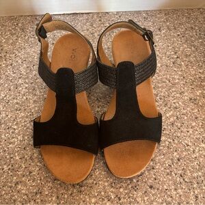 Vionic Women's “Kaytie” Black Suede Wedge Sandals Size 7.5